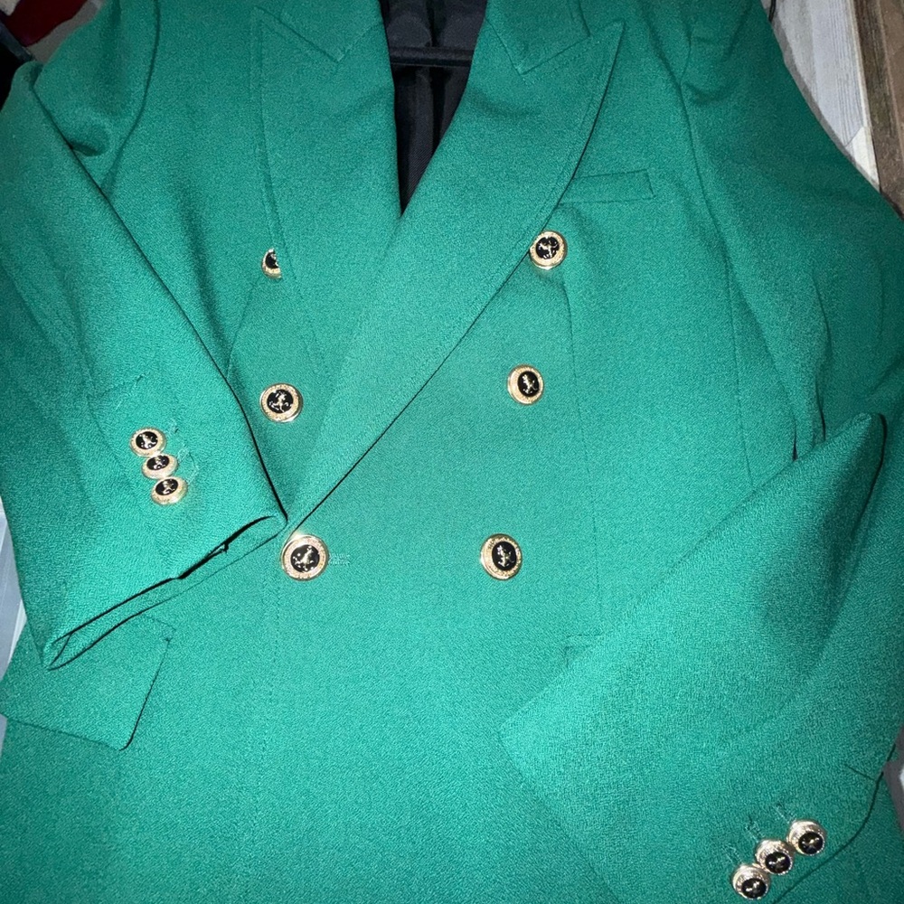 ZARA Emerald Green Double-Breasted Blazer Gold Buttons Size M - Picture 4 of 6